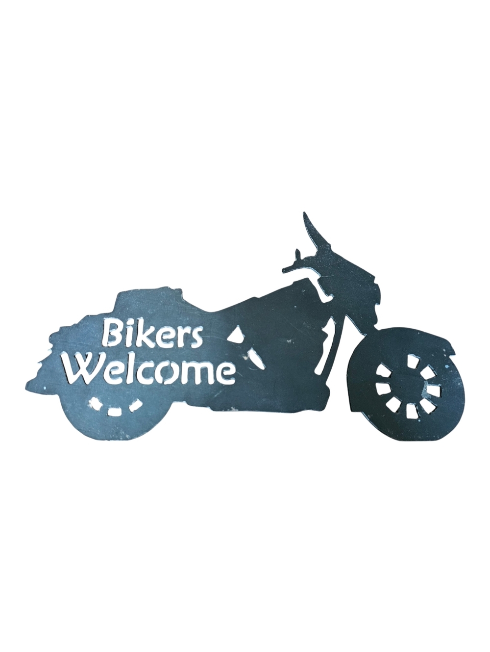 Black Metal Powder Coated "Bikers Welcome" Motorcycle Sign 12" Home Decor